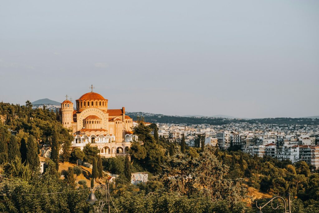 Panoramic view of Saint Paul Orthodox Church in Thessaloniki, Greece